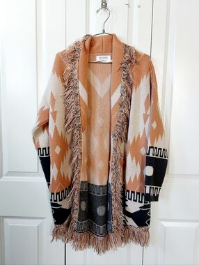 Southwestern Style Blanket Cardigan Sweater Fringe Small Shyanne Country